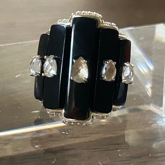 Rarities Carol Brodie Black ONYX White Topaz & Zircon Ring 7 NWT - Picture 3 of 8